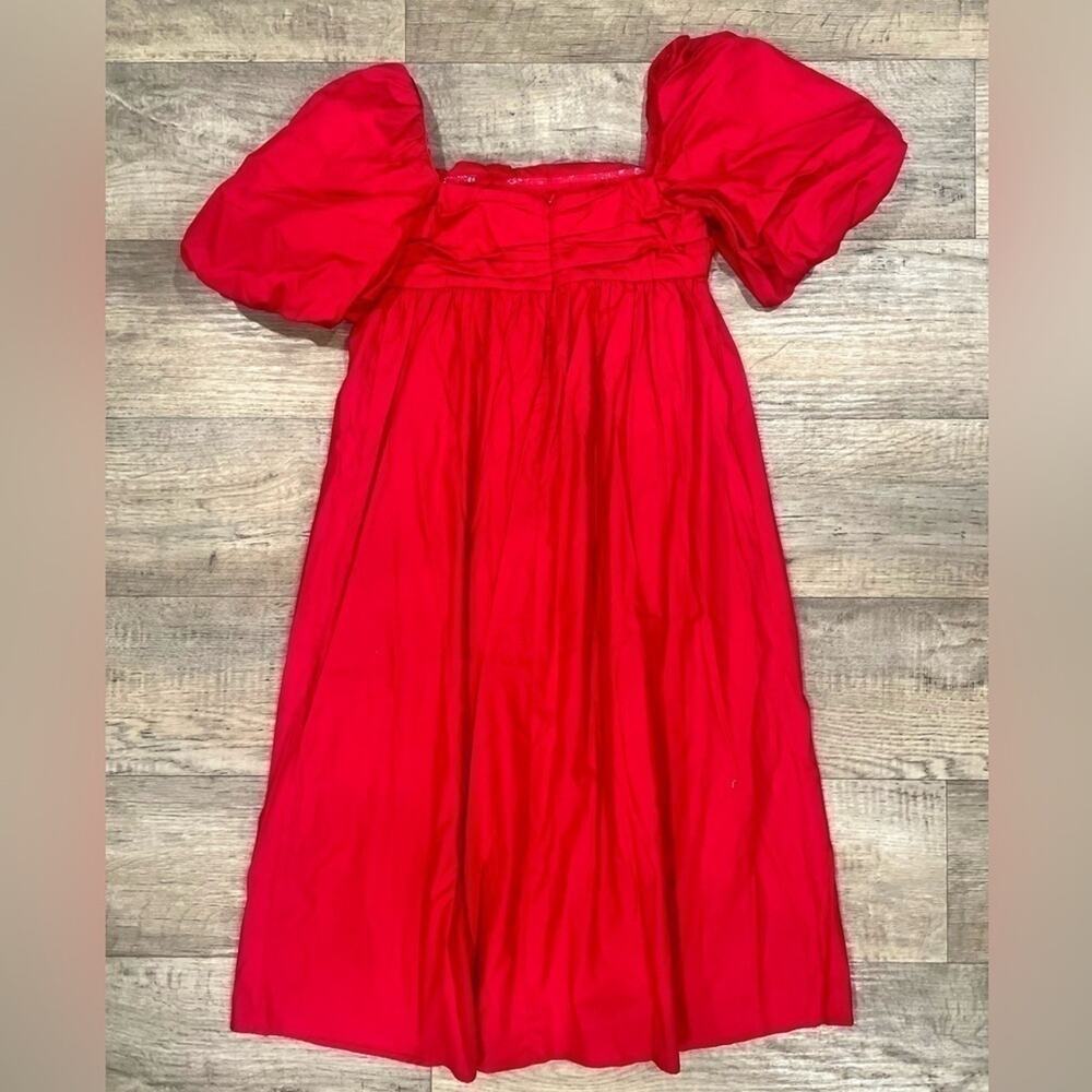Mango Red Poplin Midi Dress NWT Off Shoulder Puff Sleeve Cotton Size 6 - Picture 16 of 16